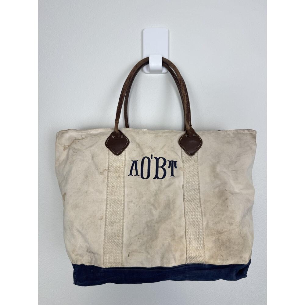90s Canvas Boat Tote Byer Of Maine Dark Harbor Navy Leather Handles Bag USA read
